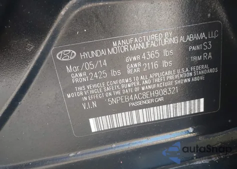 2014 Hyundai Sonata Gls из США, поврежденный, VIN 5NPEB4AC8EH908321